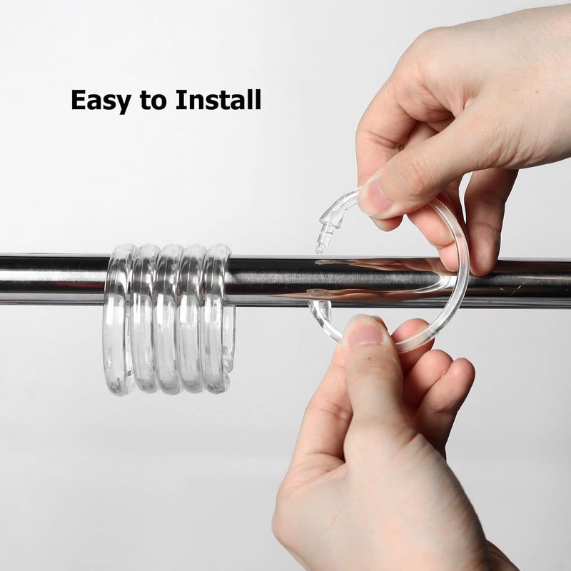 Ulable Premium Plastic Shower Curtain Rings Shower Curtain Hooks Gliding on Standard Shower Rods Easy Snap Closure (O Shape,Clear,12Pcs) - Image 4